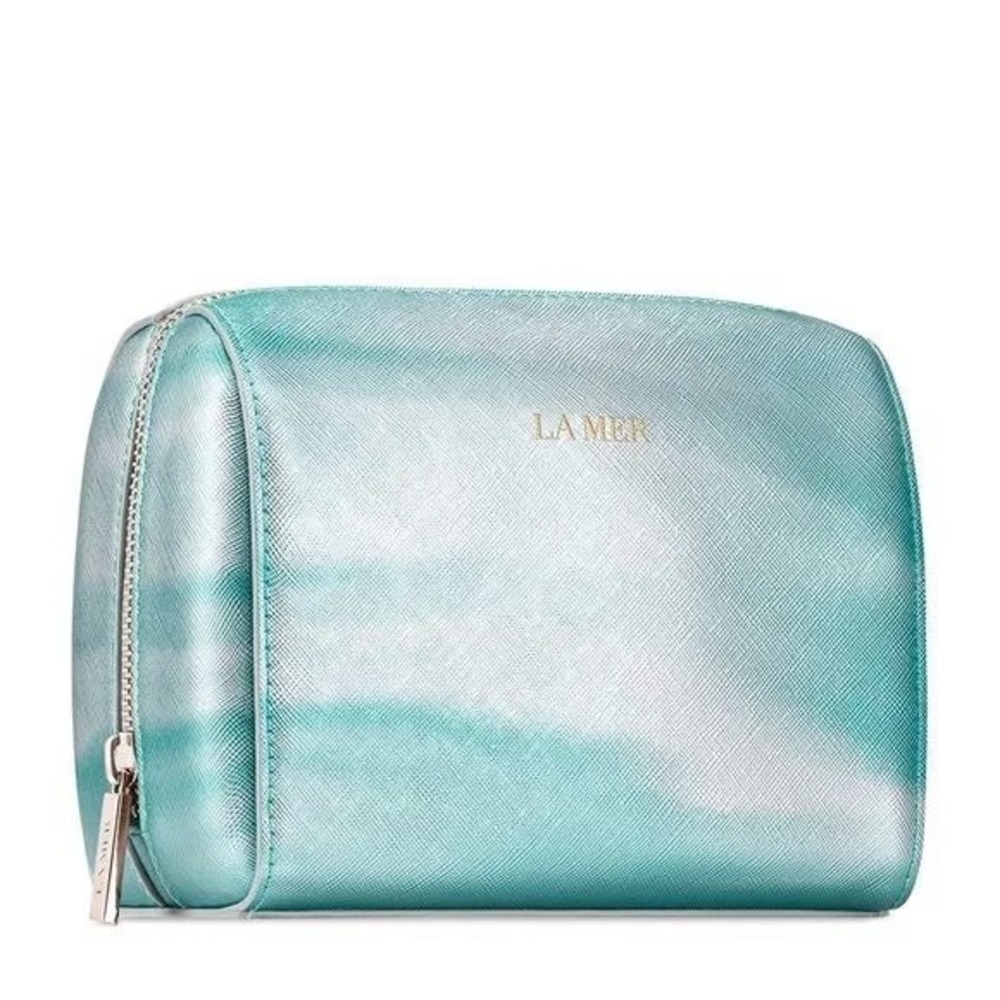 LA MER Cosmetic Bag Pouch Teal Blue White Cloud Zippered Travel Pouch NWT